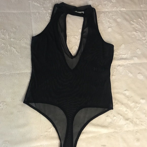 Pink Lipstick Sheer V-Neck Bodysuit - Picture 1 of 5